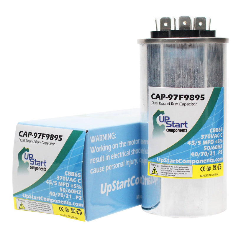 Load image into Gallery viewer, 45/5 MFD 370 Volt Dual Round Run Capacitor Replacement for Armstrong PCE10A36DA-2A