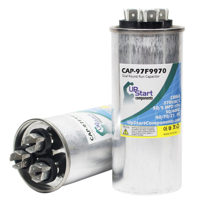 Load image into Gallery viewer, 50/5 MFD 370 Volt Dual Round Run Capacitor Replacement for Amana D6789043