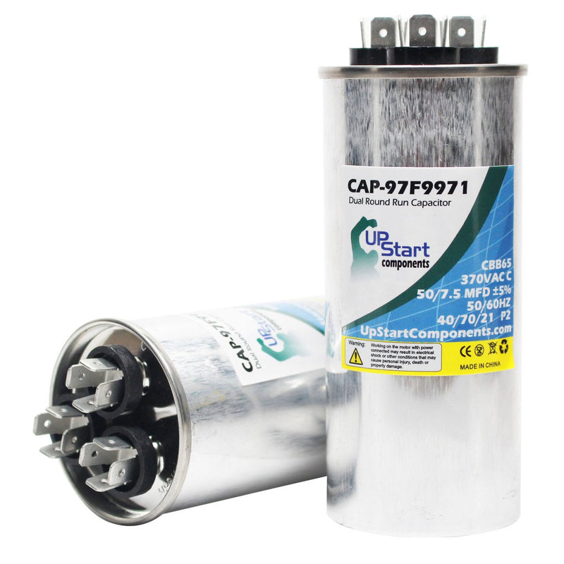 Load image into Gallery viewer, 50 / 7.5 MFD 370 Volt Dual Round Run Capacitor Replacement for BDP / Carrier 38BYC036310