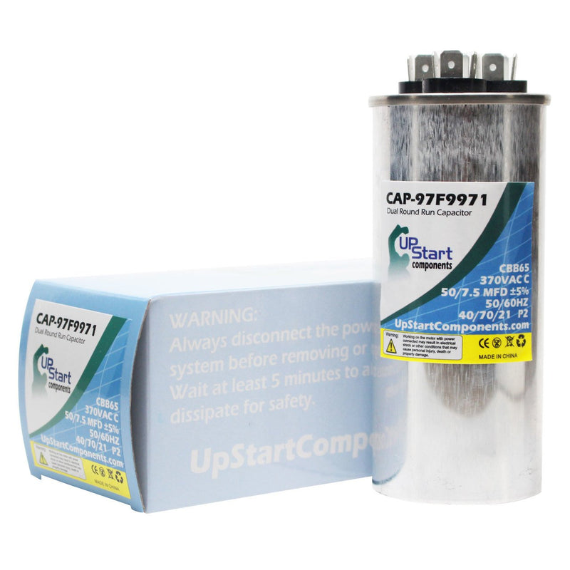 Load image into Gallery viewer, 50 / 7.5 MFD 370 Volt Dual Round Run Capacitor Replacement for BDP / Carrier 38BYC036310