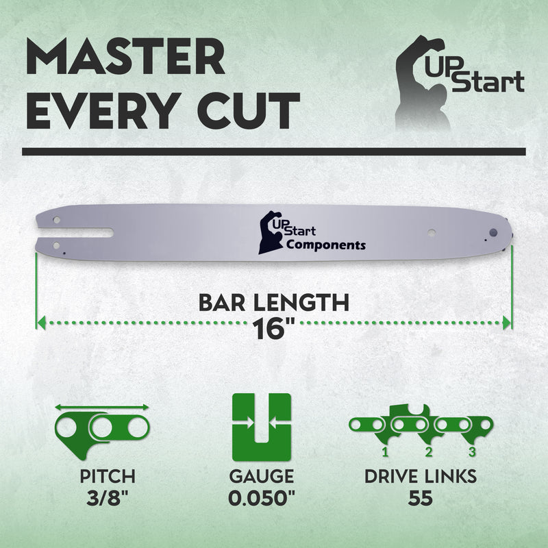 Load image into Gallery viewer, 16-Inch Single Rivet Chainsaw Guide Bar - 3/8" Pitch, 0.050" Gauge, 55 Drive Links, 7 Sprocket Nose Tooth