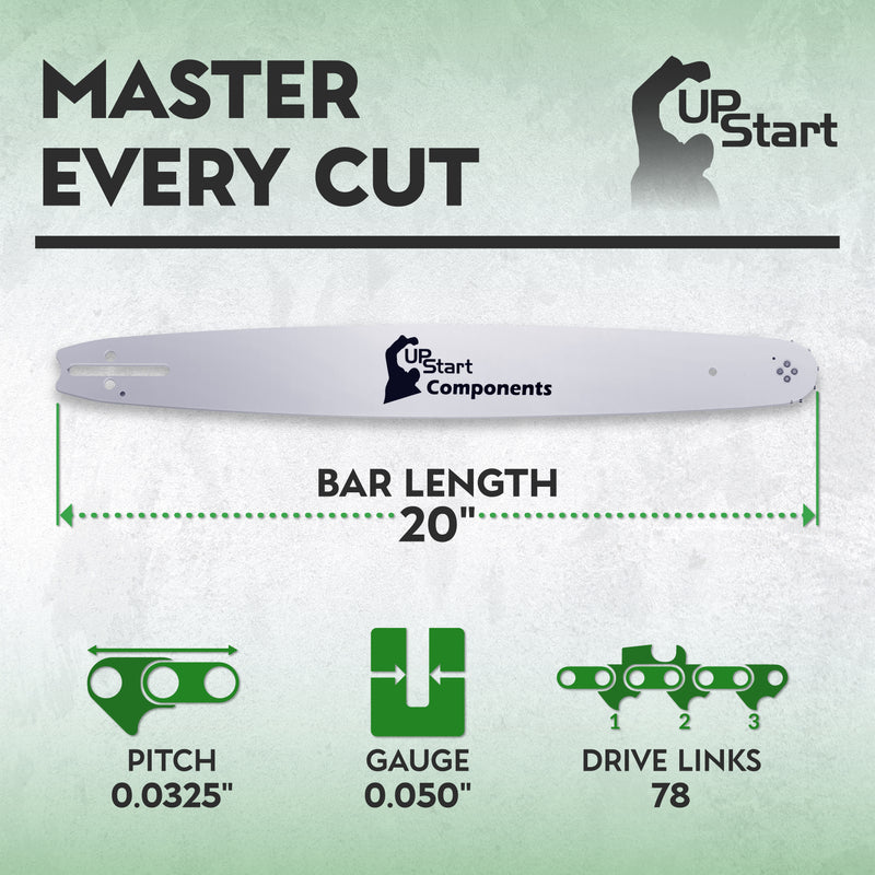 Load image into Gallery viewer, 20-Inch Single Rivet Chainsaw Guide Bar - 0.325" Pitch, 0.050" Gauge, 78 Drive Links, 10 Sprocket Nose Tooth