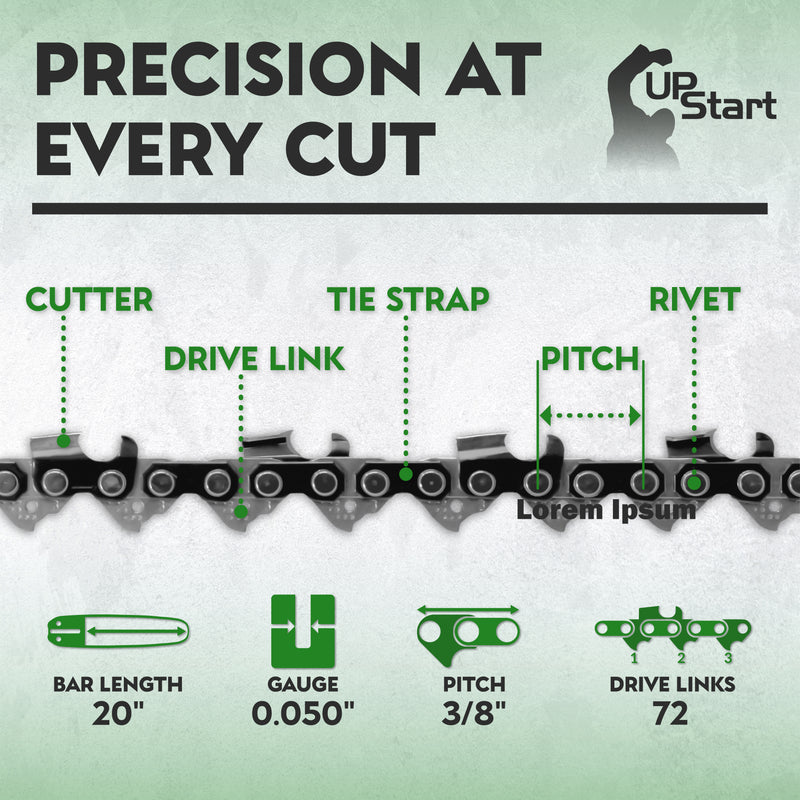 Load image into Gallery viewer, 20-Inch Chainsaw Chain Replacement - 3/8" Pitch, .050" Gauge, 72 Drive Links