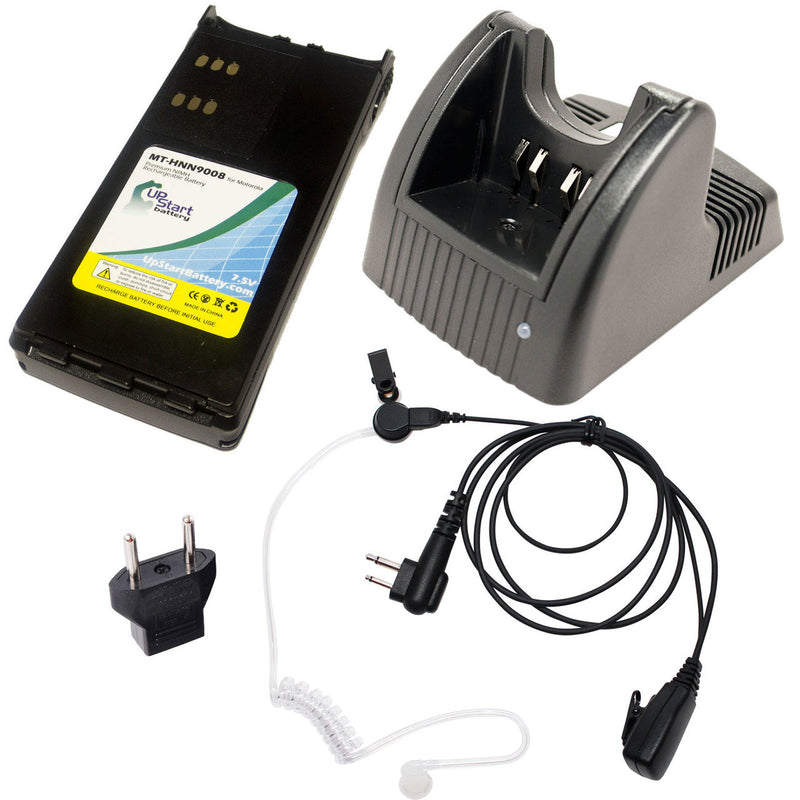 Load image into Gallery viewer, Motorola GP280 Battery + Charger + FBI Earpiece with Push to Talk (PTT) Microphone + EU Adapter Replacement