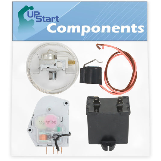 2198202 Cold Control Thermostat, W10225581 Defrost Thermostat, W10822278 Defrost Timer & W10662129 Refrigerator and Freezer Compressor Run Capacitor Replacement for Whirlpool Refrigerators