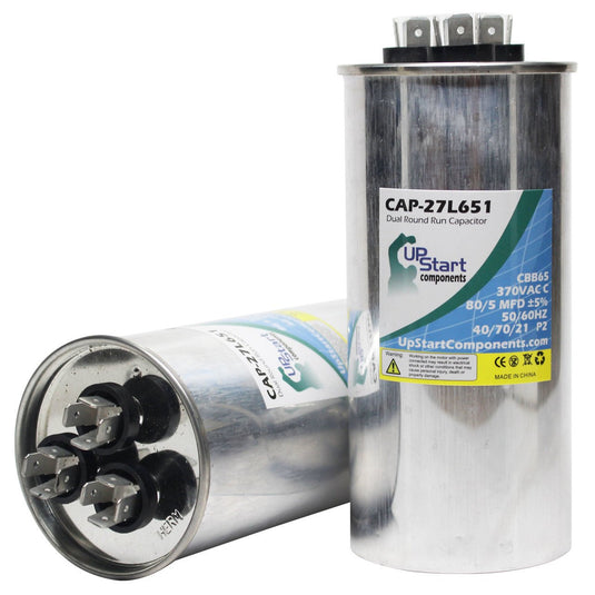 80 / 5 MFD 370 Volt Dual Round Run Capacitor Replacement for Armstrong SCU12E60A1