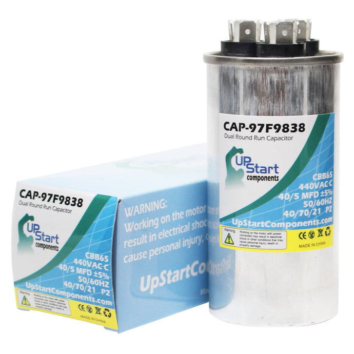 40 / 5 MFD 440 Volt Dual Round Run Capacitor Replacement for Amana / Goodman CAP050400440RT