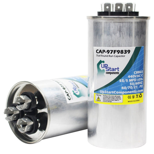 55/5 MFD 440 Volt Dual Round Run Capacitor Replacement for Aerovox Z26P4460W