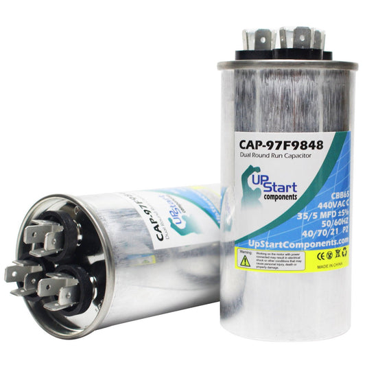 35 / 5 MFD 440 Volt Dual Round Run Capacitor Replacement for American Dryer 100648