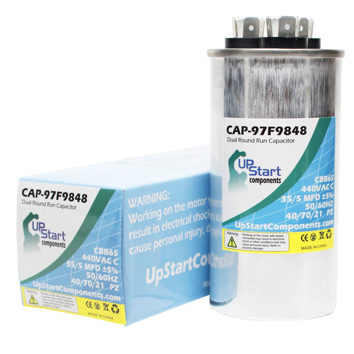 35 / 5 MFD 440 Volt Dual Round Run Capacitor Replacement for American Dryer 100648