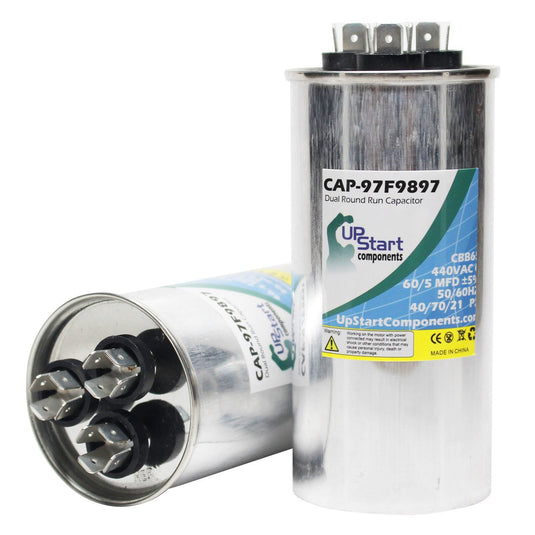 60 / 5 MFD 440 Volt Dual Round Run Capacitor Replacement for Carrier / Bryant HC98KA051