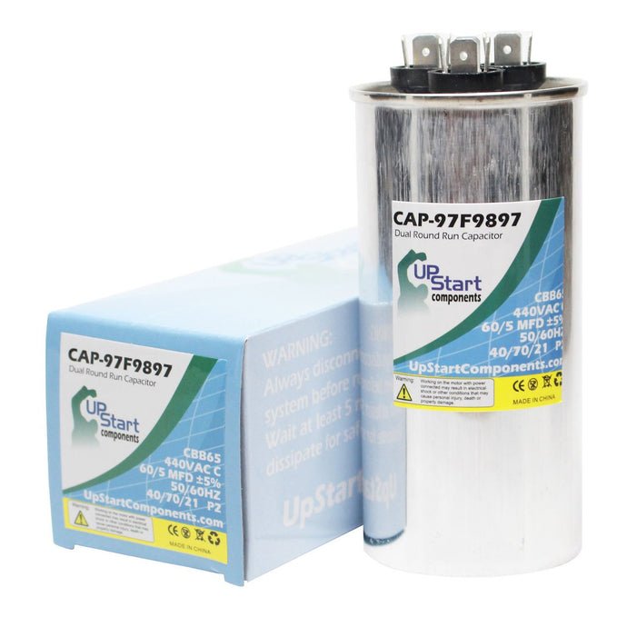 60 / 5 MFD 440 Volt Dual Round Run Capacitor Replacement for Carrier / Bryant HC98KA051
