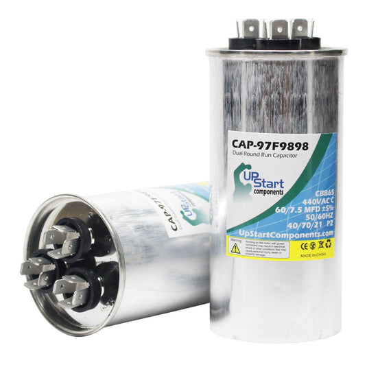 60/7.5 MFD 440 Volt Dual Round Run Capacitor Replacement for Carrier 38BYG048300