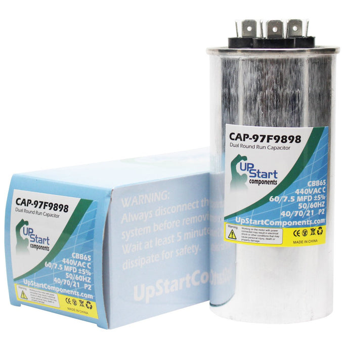60/7.5 MFD 440 Volt Dual Round Run Capacitor Replacement for Carrier 38BYG048300