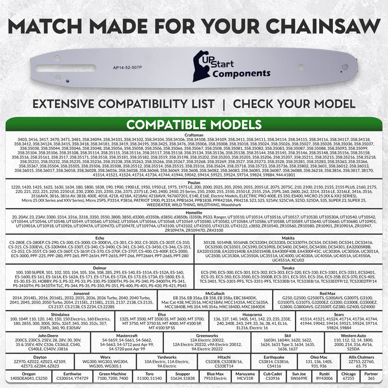 Load image into Gallery viewer, 14-Inch Single Rivet Chainsaw Guide Bar Replacement -  3/8" Pitch, 0.050" Gauge, 52 Drive Links, 7 Sprocket Nose Tooth
