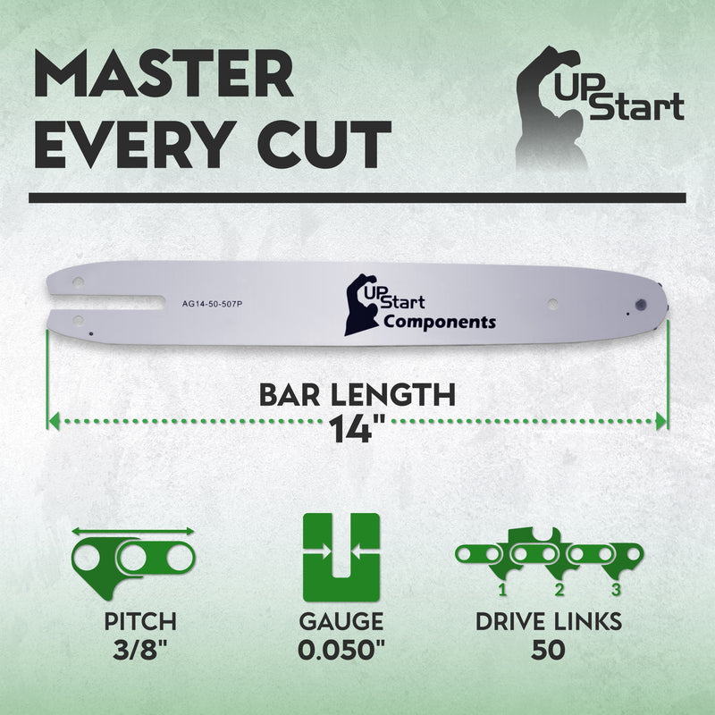 Load image into Gallery viewer, 14-Inch Single Rivet Chainsaw Guide Bar - 3/8" Pitch, 0.050" Gauge, 50 Drive Links, 7 Sprocket Nose Tooth
