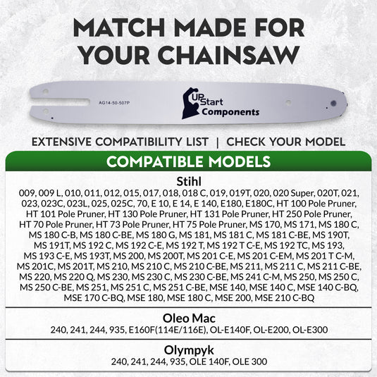 14-Inch Single Rivet Chainsaw Guide Bar - 3/8" Pitch, 0.050" Gauge, 50 Drive Links, 7 Sprocket Nose Tooth