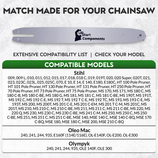 16-Inch Single Rivet Chainsaw Guide Bar - 3/8" Pitch, 0.050" Gauge, 55 Drive Links, 7 Sprocket Nose Tooth