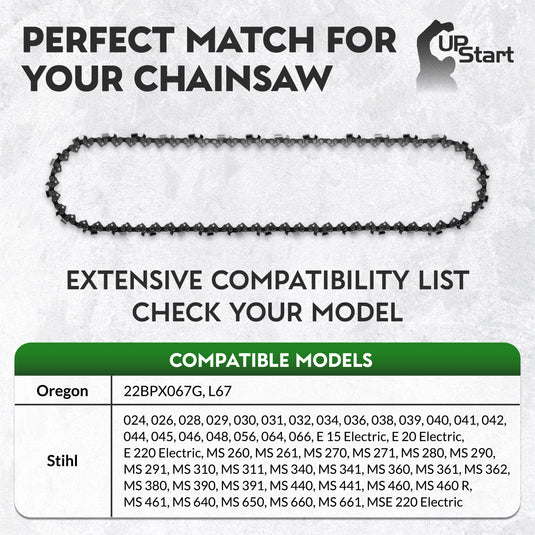 16-Inch Chainsaw Chain Replacement - 0.325" Pitch, 0.063" Gauge, 67 Drive Links