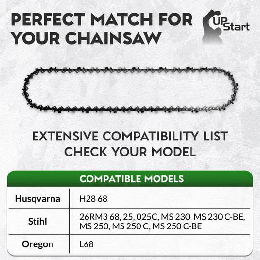 18-Inch Chainsaw Chain Replacement - 0.325" Pitch, .063" Gauge, 68 Drive Links