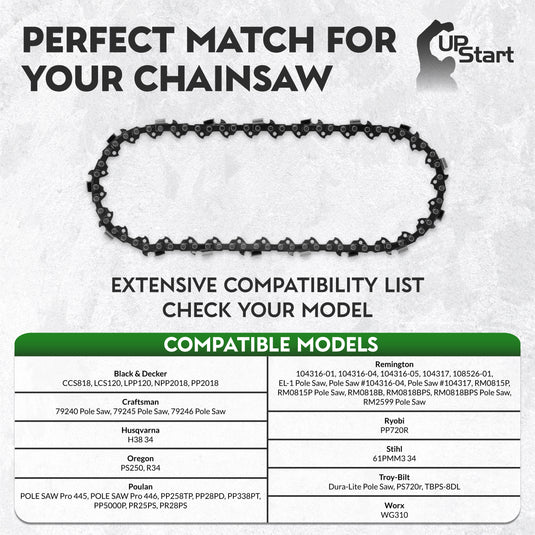 8-Inch Chainsaw Chain Replacement - 3/8" Pitch, .043" Gauge, 34 Drive Links