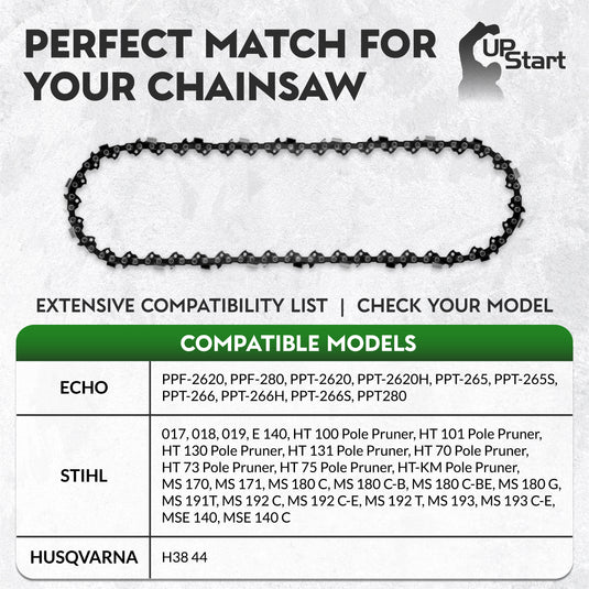 12-Inch Chainsaw Chain Replacement - 3/8" Pitch, .043" Gauge, 44 Drive Links