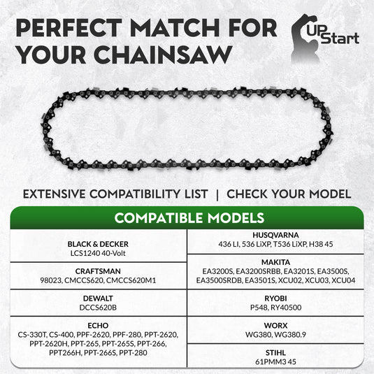 12-Inch Chainsaw Chain Replacement - 3/8" Pitch, .043" Gauge, 45 Drive Links