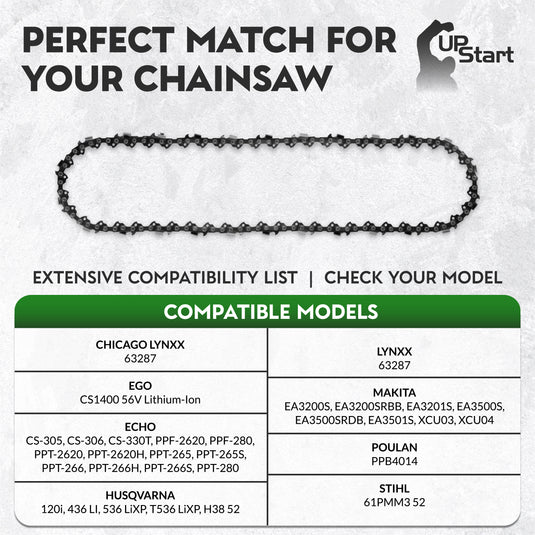 14-Inch Chainsaw Chain Replacement - 3/8" Pitch, .043" Gauge, 52 Drive Links