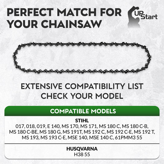 16-Inch Chainsaw Chain Replacement - 3/8" Pitch, .043" Gauge, 55 Drive Links