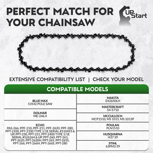 10-Inch Chainsaw Chain Replacement - 3/8" Pitch, .050" Gauge, 39 Drive Links