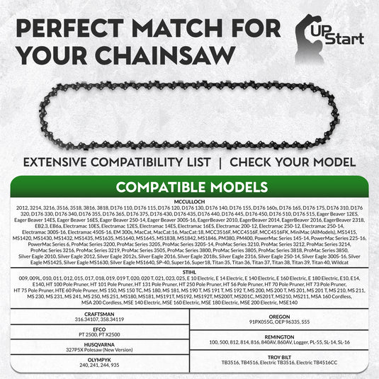 16-Inch Chainsaw Chain Replacement - 3/8" Pitch, .050" Gauge, 55 Drive Links