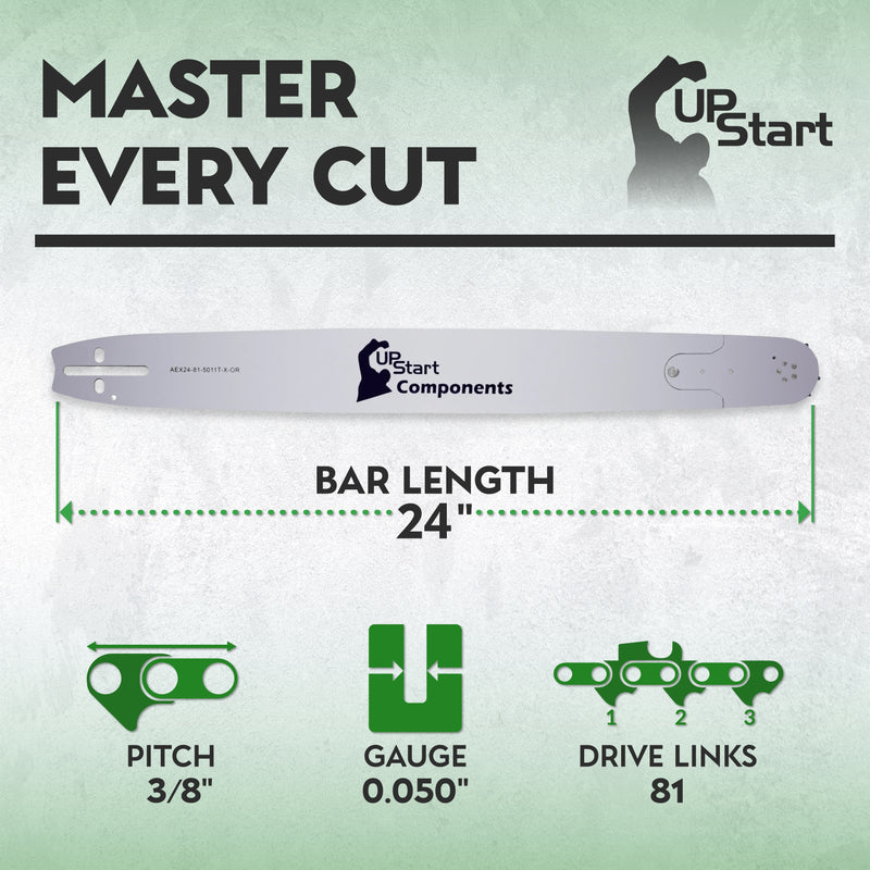 Load image into Gallery viewer, 24-Inch Single Rivet Chainsaw Guide Bar - 3/8" Pitch, 0.050" Gauge, 81 Drive Links, 11 Sprocket Nose Tooth
