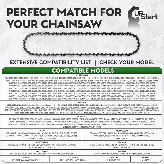 18-Inch Chainsaw Chain Replacement - 3/8" Pitch, .050" Gauge, 62 Drive Links