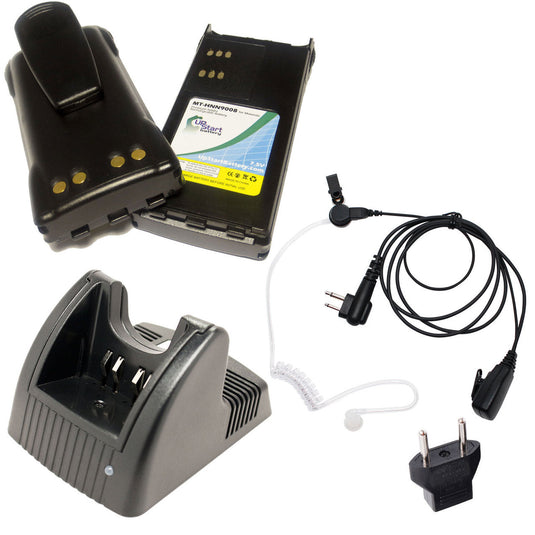 Motorola GP280 Battery + Charger + FBI Earpiece with Push to Talk (PTT) Microphone + EU Adapter Replacement