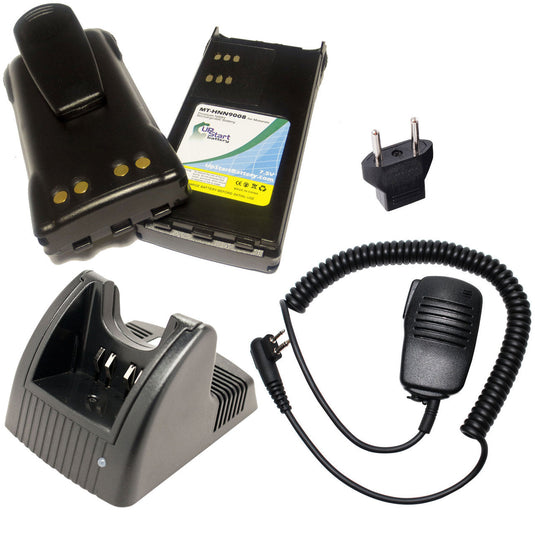 Motorola GP280 Battery + Charger + Shoulder Speaker with Push to Talk (PTT) Microphone + EU Adapter Replacement