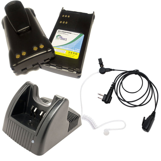 Motorola GP280 Battery + Charger + FBI Earpiece with Push to Talk (PTT) Microphone Replacement