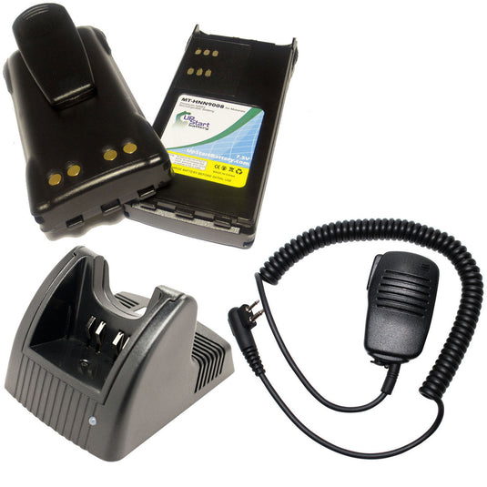 Motorola GP280 Battery + Charger + Shoulder Speaker with Push to Talk (PTT) Microphone Replacement