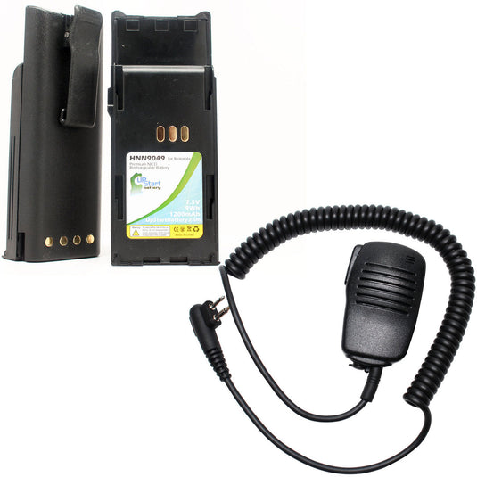 Motorola P1225 Battery & Shoulder Speaker with Push to Talk (PTT) Microphone Replacement