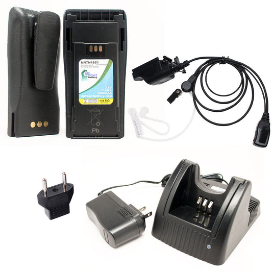 Motorola MTX1000 Battery + Charger + FBI Earpiece with Push to Talk (PTT) Microphone Replacement