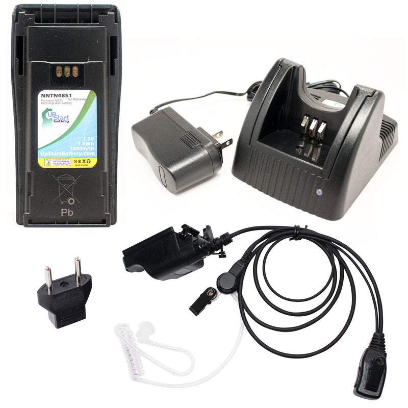Load image into Gallery viewer, Motorola MTX1000 Battery + Charger + FBI Earpiece with Push to Talk (PTT) Microphone + EU Adapter Replacement
