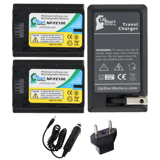 NP-FZ100 Battery + Charger + Car Plug + EU Adapter Replacement for Sony NP-FZ100 Rechargeable Lithium-Ion Battery