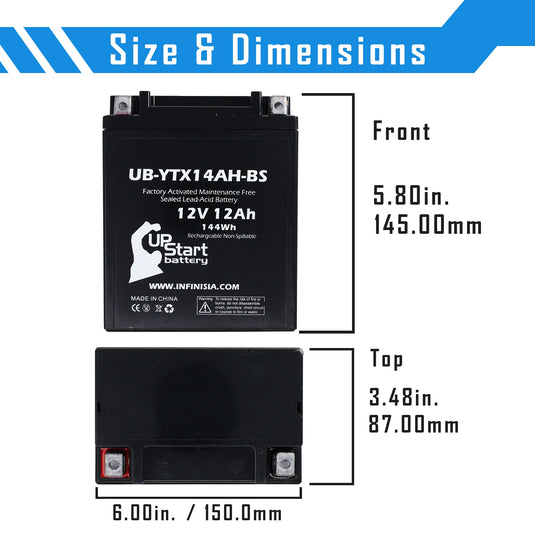 Replacement for YTX14AH-BS Battery 12V 12AH SLA
