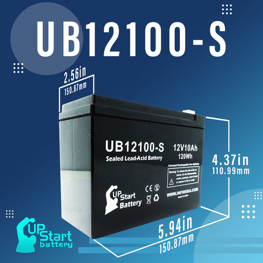 UB12100-S Sealed Lead Acid Battery Replacement (12V, 10Ah, F2 Terminal, AGM, SLA)