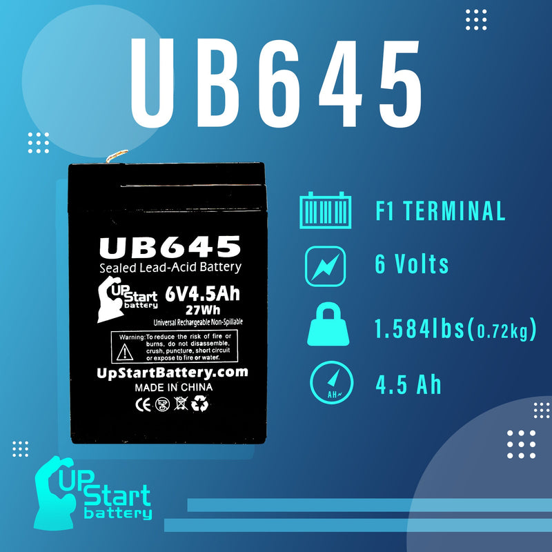 Load image into Gallery viewer, UB645 Sealed Lead Acid Battery Replacement (6V, 4.5Ah, F1 Terminal, AGM, SLA)
